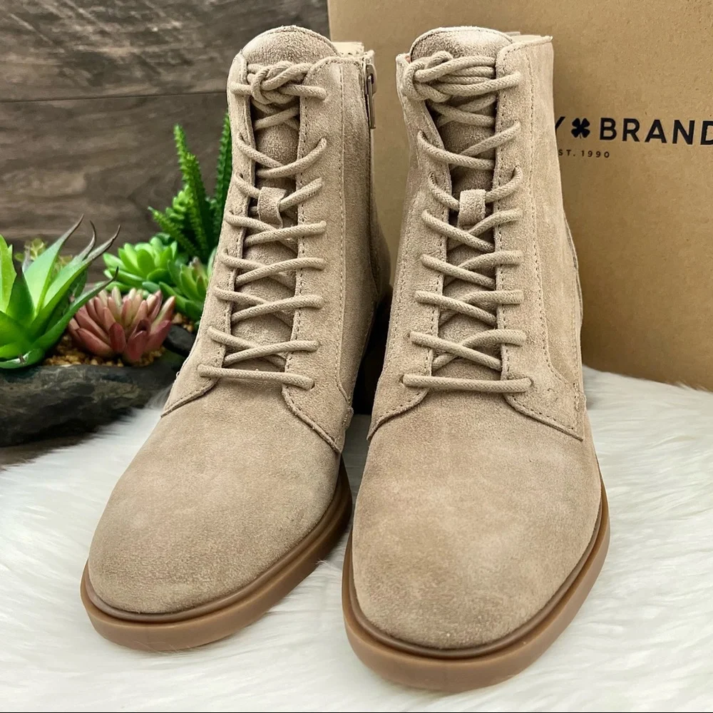 ❌SOLD❌NIB Lucky Brand Diedrah Lug Sole Oiled Suede Lace Up Combat Boot Dune - Picture 3 of 12